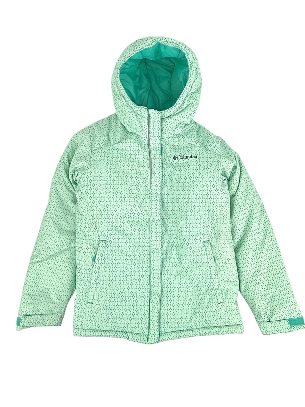 Columbia Winter Coat Girls Size Medium Mint Green Hooded Full Zip Ski Jacket